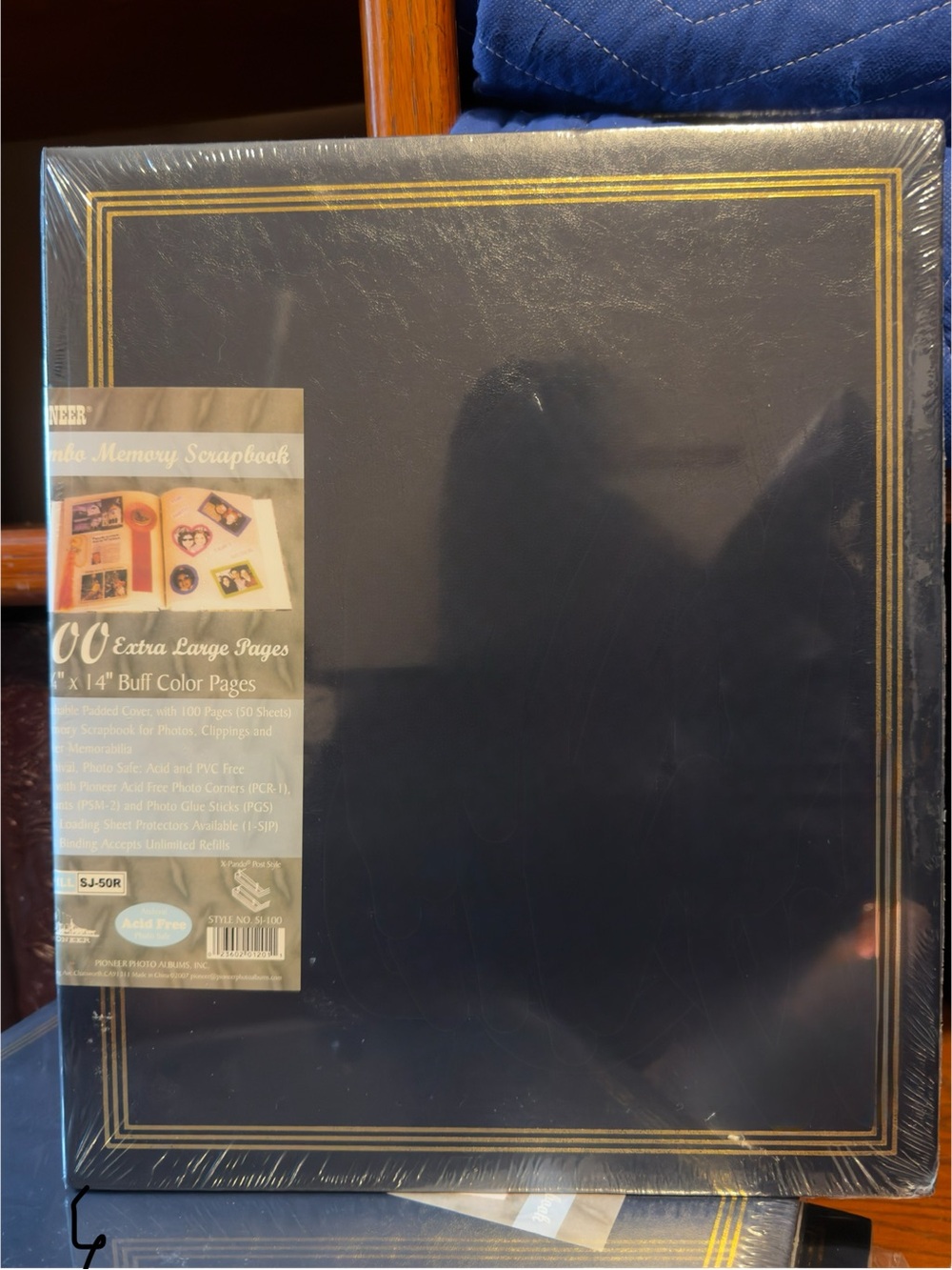 Large Navy Memory Scrapbook Album with Gold Trim